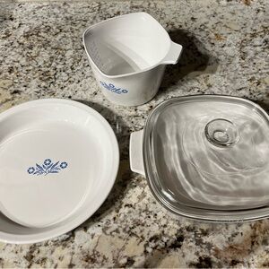 Vintage 1966-1969 Blue Cornflower Corning Ware Pie Dish and 4 cup bowl